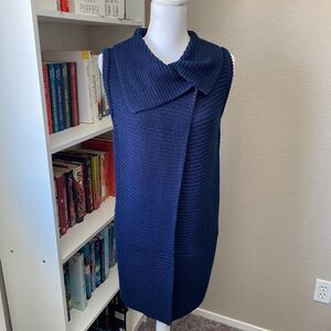 CHICO'S Johanna Deep Navy Wool Blend Duster Sweater Vest Size 0/Small 2 New